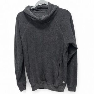 ALO Small Yoga terry cloth Black mock sweatshirt Sweater hoodie
